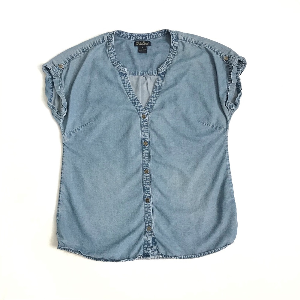 Lucky Brand Cap Sleeve Denim Botton Front Top
